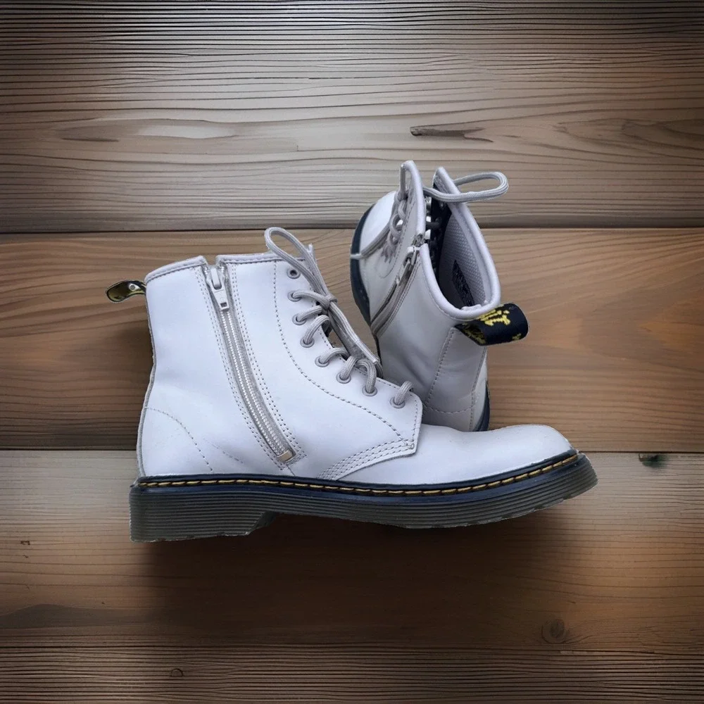 Dr. Martens Boots Youth Size 4 Leather Lace Up Combat Side Zipper  COLOR:  Taupe